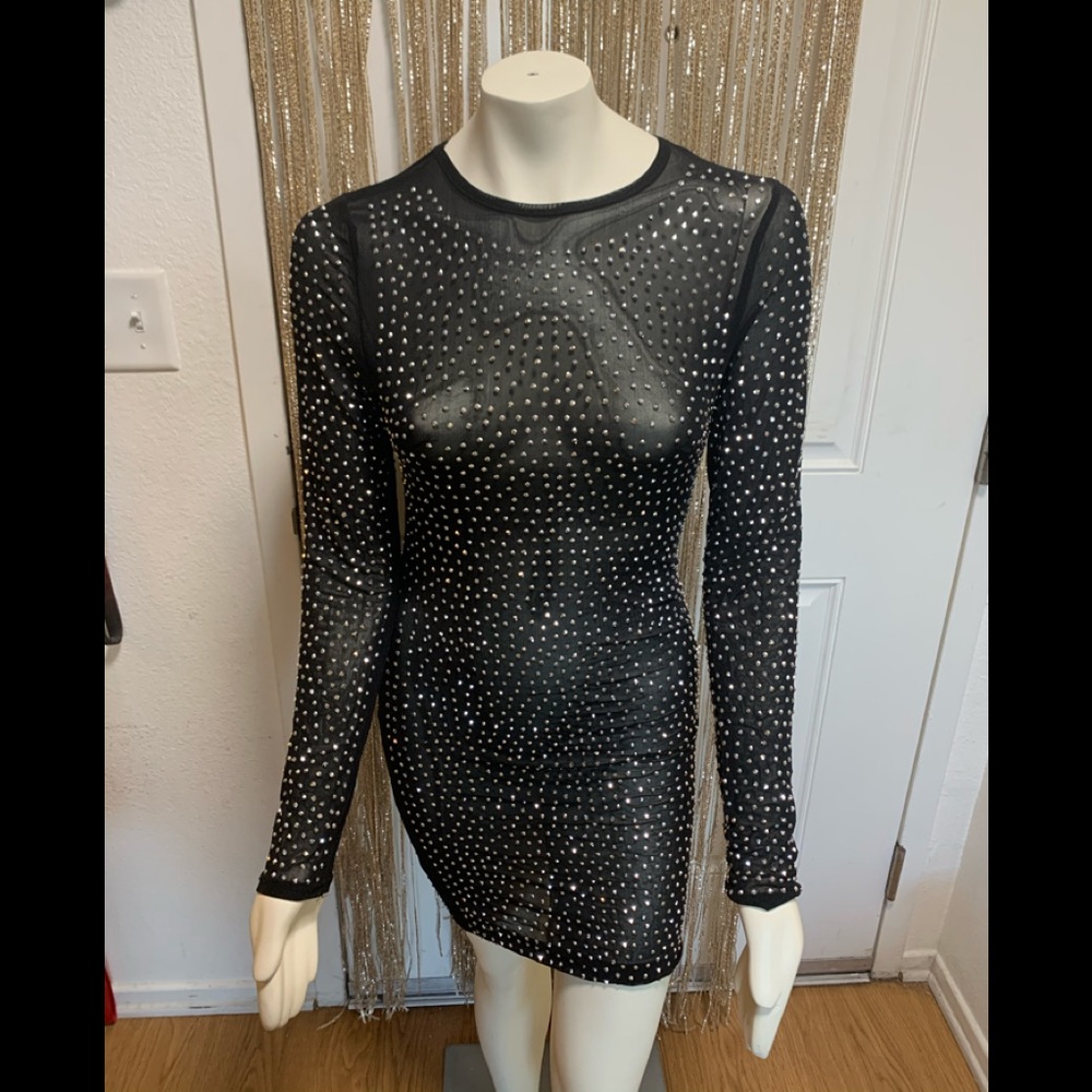 Sheer statement black studded dress